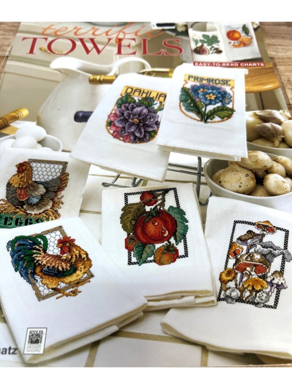 Terrific Towels Cross-Stitch Pattern Book Floral Animal & Fruit Designs